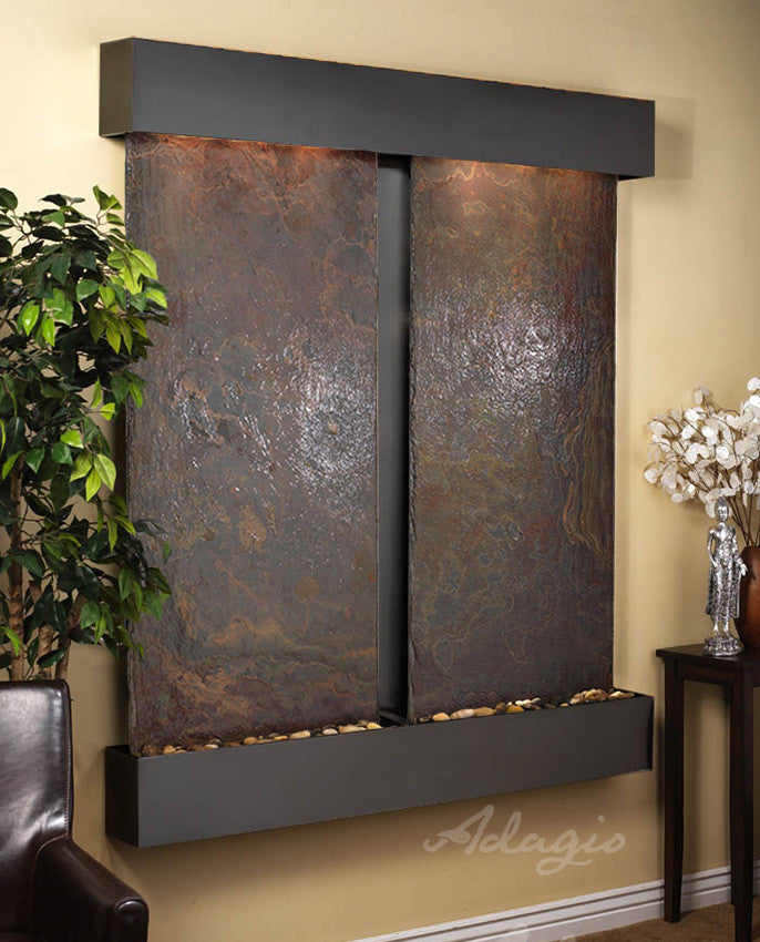 Cottonwood Falls Water Fountain, Multi-Color Slate, Blackened Copper, Square