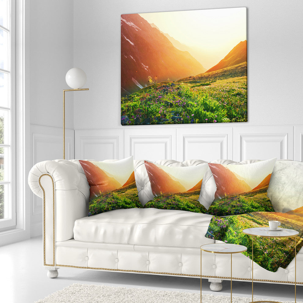 Beautiful Meadow On Sunny Day Landscape Printed Throw Pillow, 18"x18"
