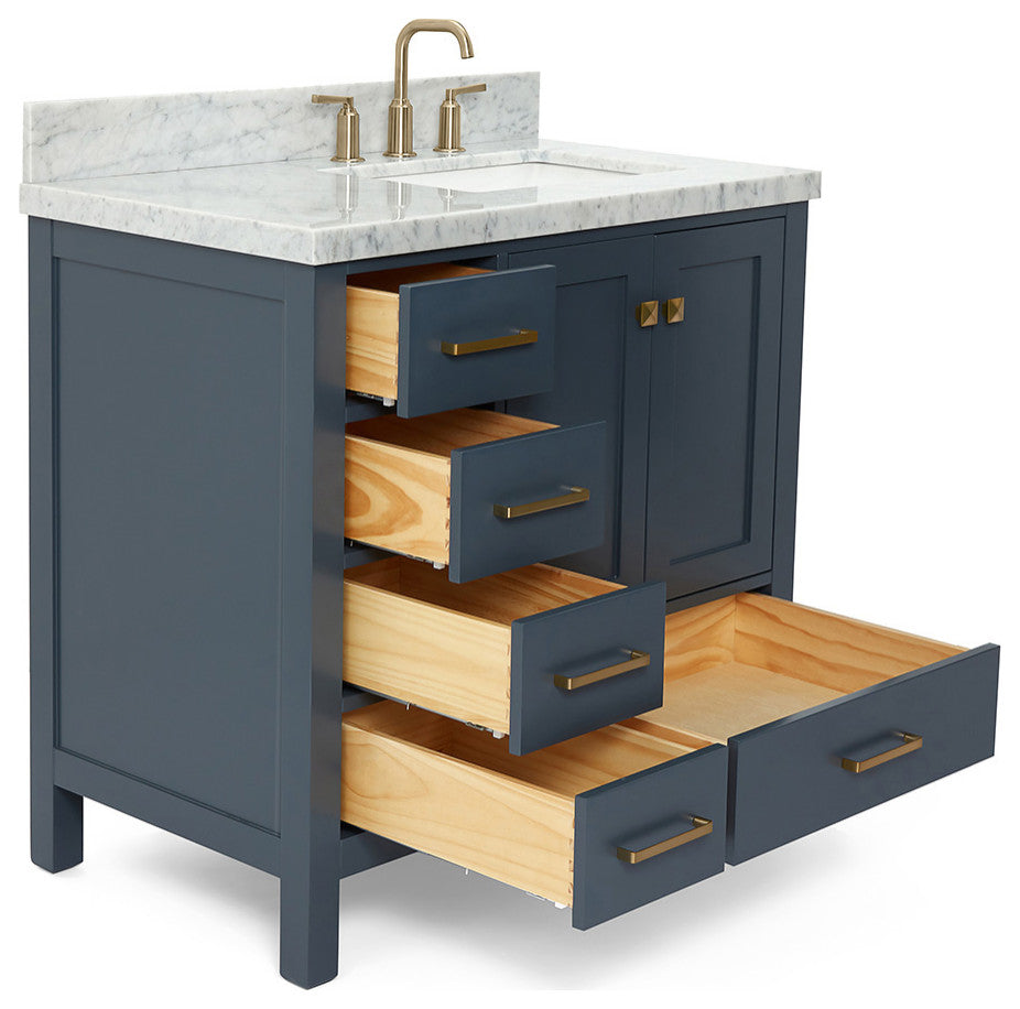 ARIEL Cambridge 37" Right Offset Rectangle Sink Midnight Blue Vanity, No Mirror