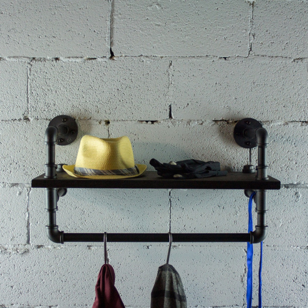 Ann Harbor Farmhouse Industrial 27" Wide Shelf Rack, Black Steel