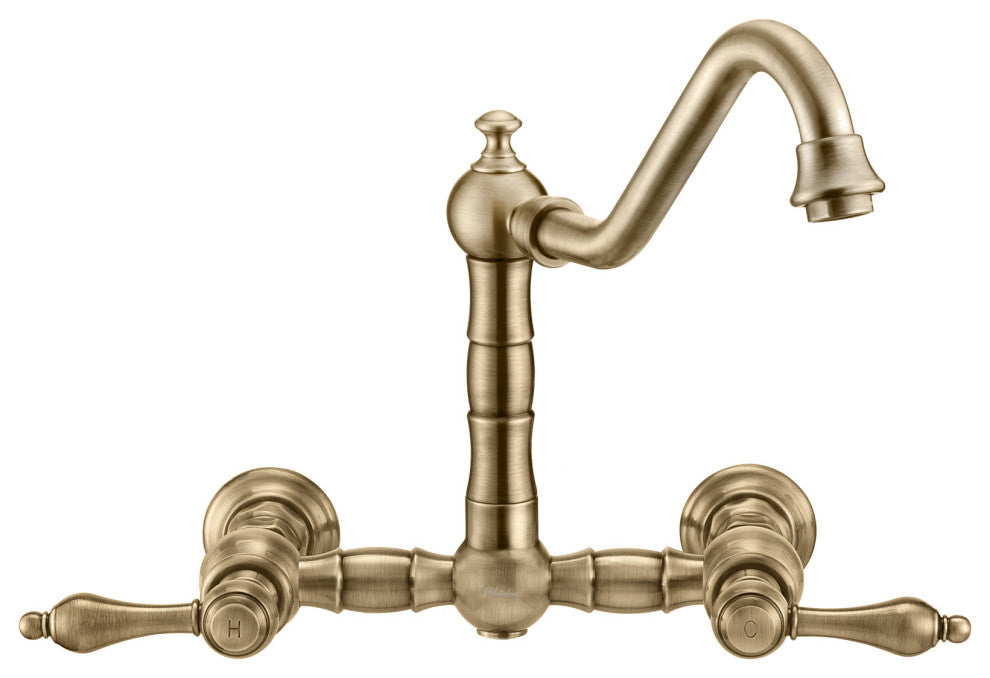 Whitehaus WHKWLV3-9402-NT-AB Antique Brass Wall Mount Faucet With Side Spray