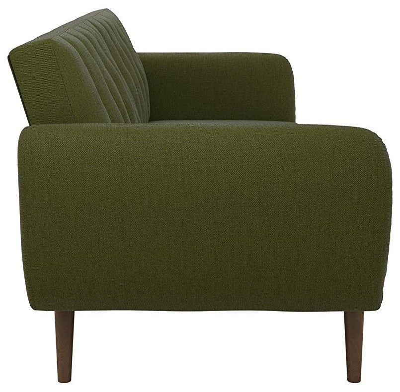 Modern Sofa Futon, Premium Linen Upholstery and Wooden Legs, Green