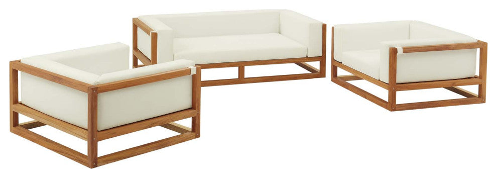 Outdoor Patio Furniture Lounge Chair and Coffee Table Set, Wood, Natural White