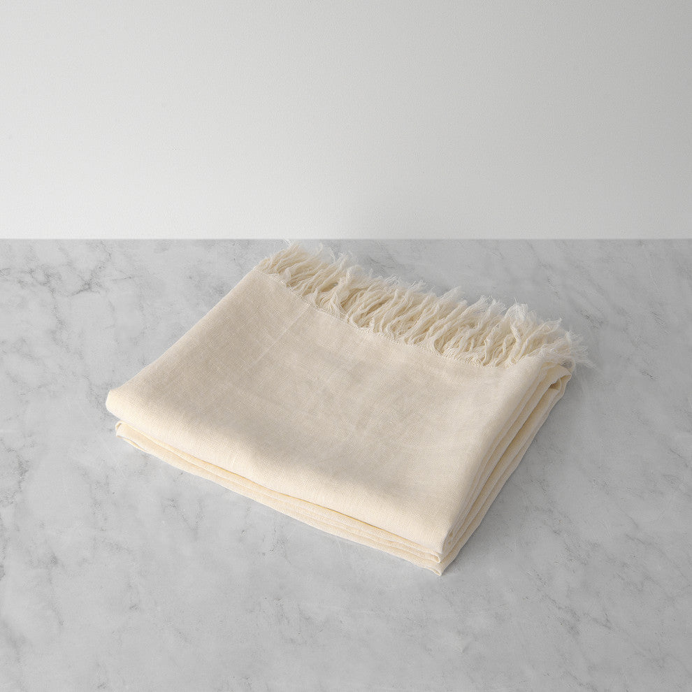 Linen Throw, White, 50"x60"