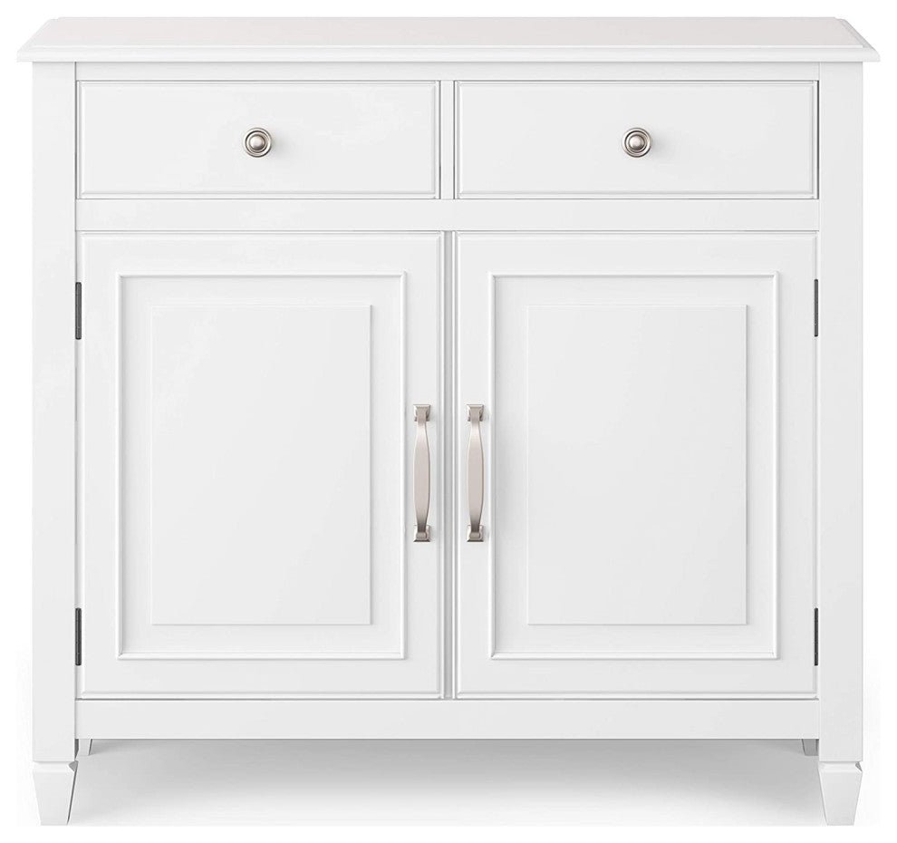 Traditional Storage Cabinet, 2 Drawers and 2 Doors With Inner Shelves, White