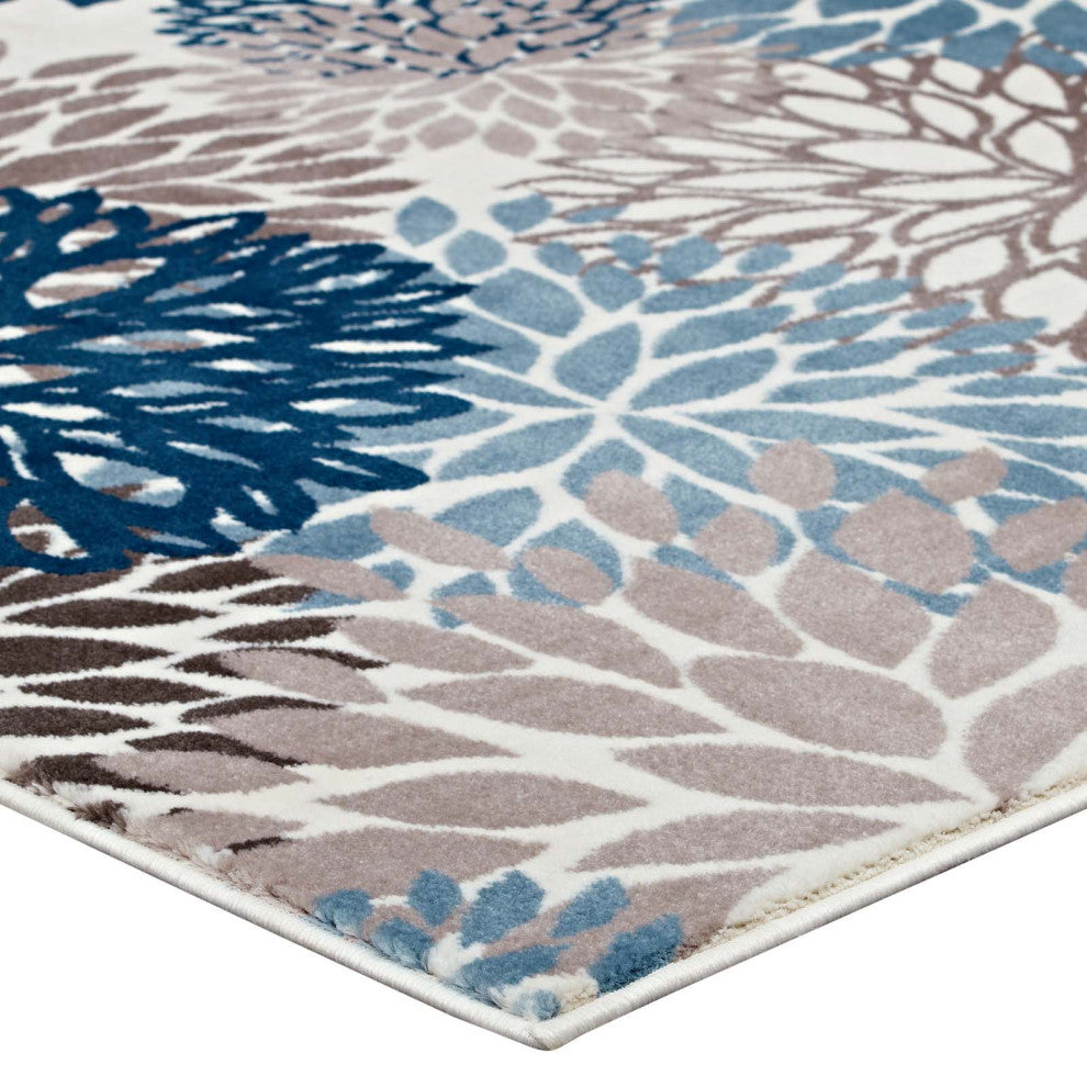 Calithea Vintage Classic Abstract Floral 4x6 Area Rug-Blue, Brown and Beige