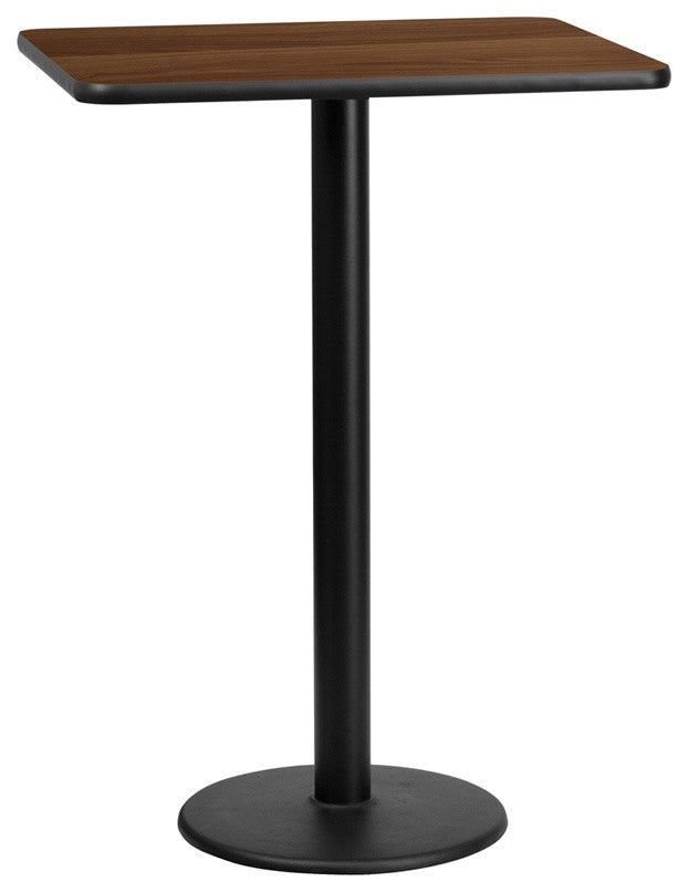 24"x30" Rectangular Walnut Laminate Table Top With 18" Round Base