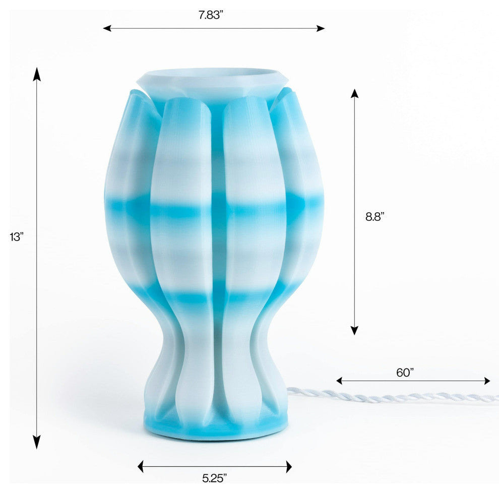 Flower 13" Tropical Plant-Based PLA Dimmable LED Table Lamp, Blue/White