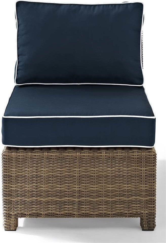 Bradenton Outdoor Wicker Sectional Center Chair With Navy Cushions