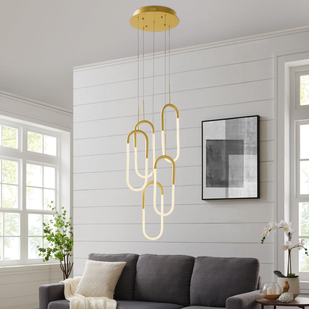 Five Clips Dimmable Integrated LED Chandelier, Sandy Gold, Smart Dimmer Included
