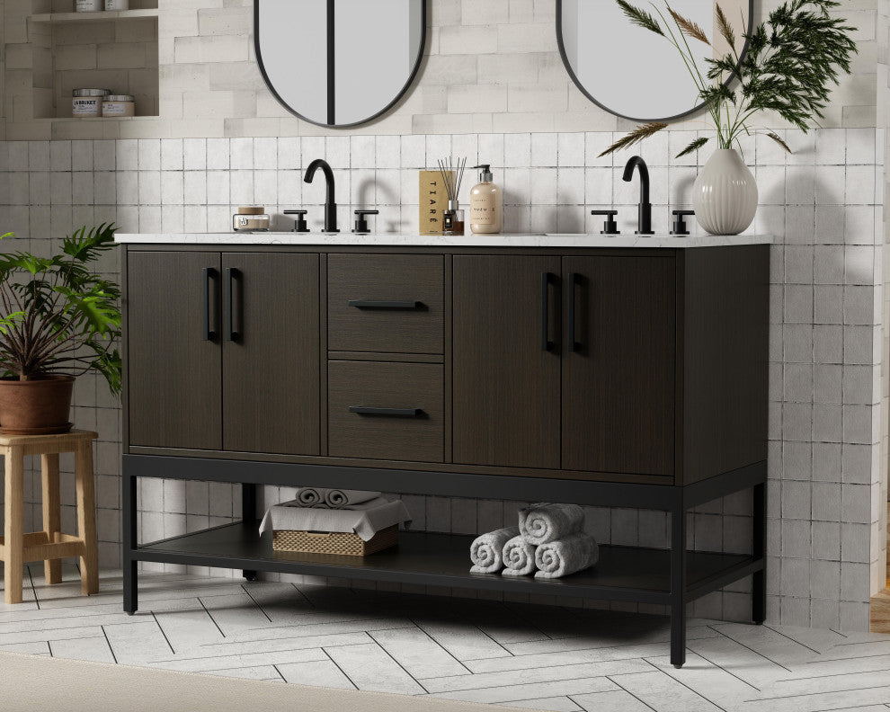 Home Living 54" Double Bathroom Vanity, Mocha Brown