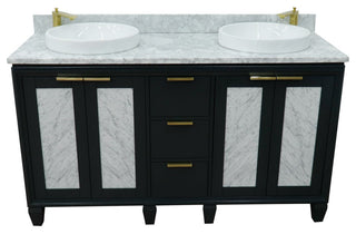 61" Double Sink Vanity, Dark Gray Finish With White Carrara Marble