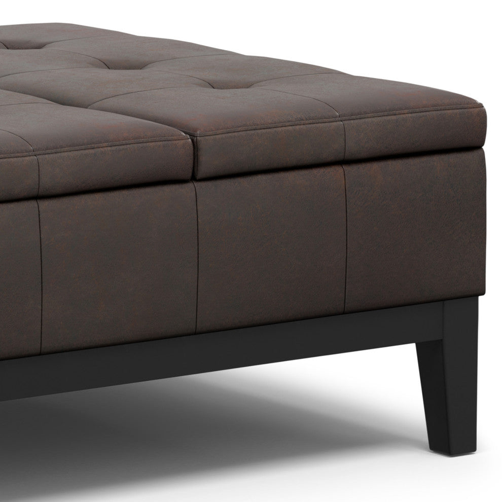 Dover Lift Top Coffee Table Storage Ottoman, Distressed Brown