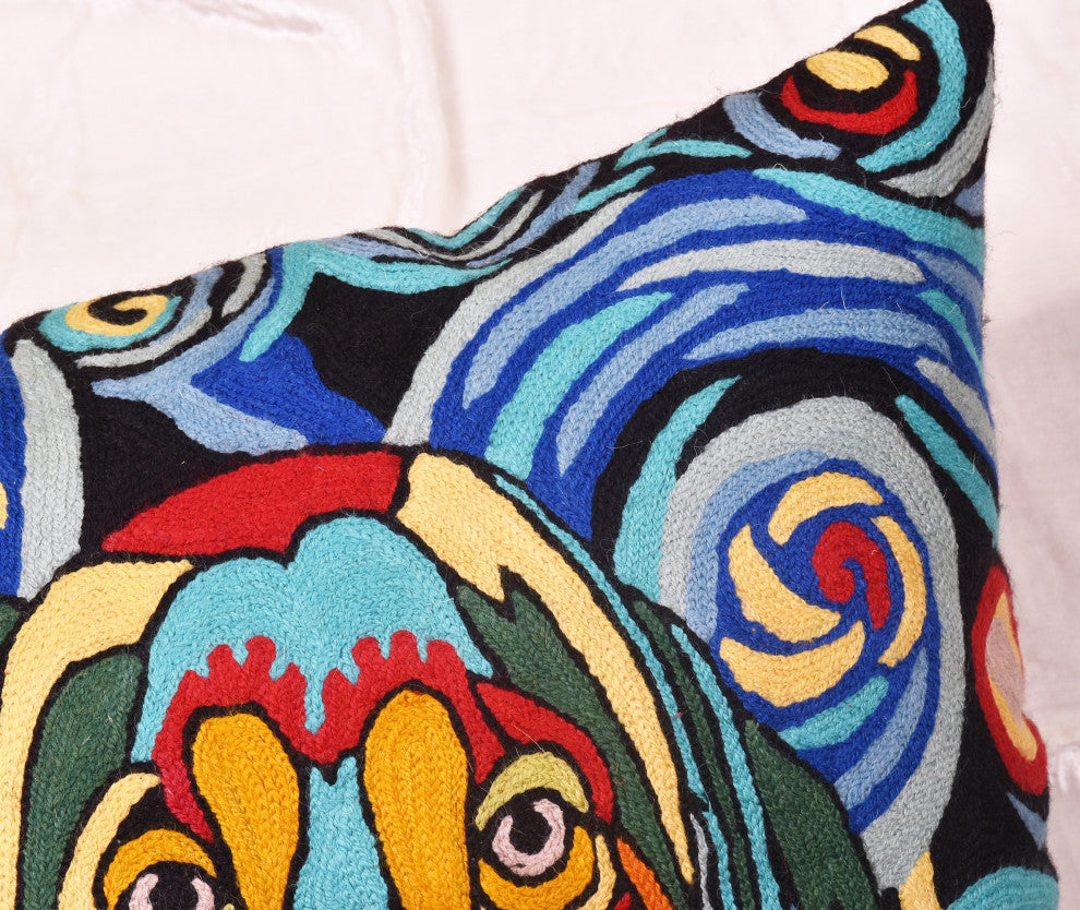 Picasso Dog Pillow Cover Starry Night Dog Pillowcase Hand Embroidered 18x18