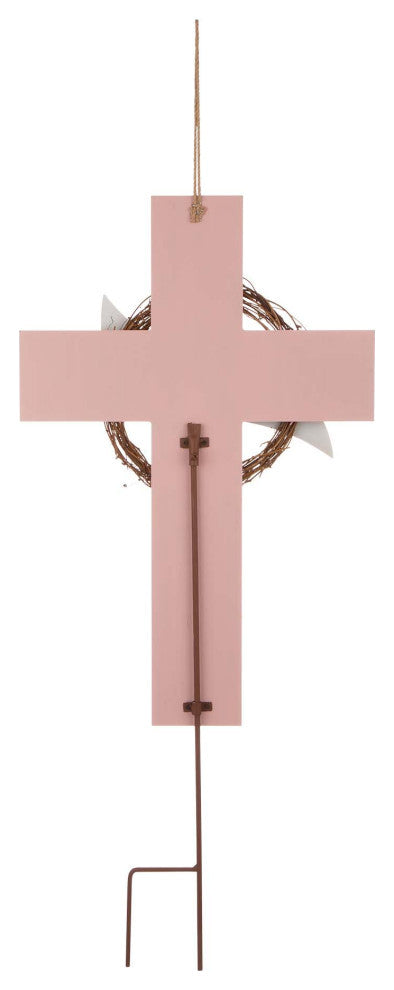 32" Easter Wooden/Metal Cross Yard Stake/Wall Decor