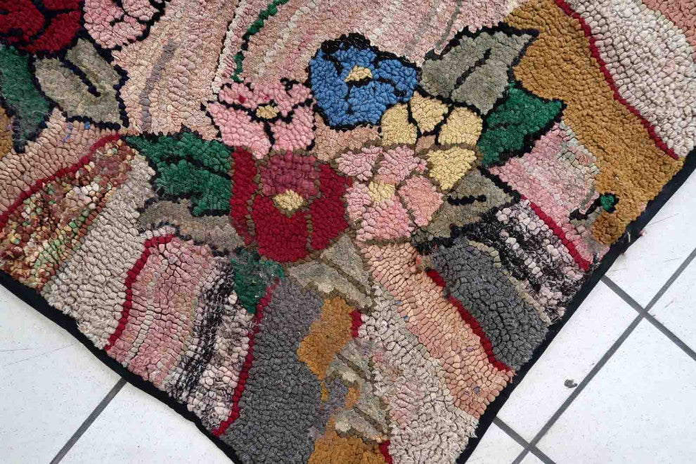 Handmade Antique American Hooked Rug 3.2'x5.7', 100cmx174cm 1880s
