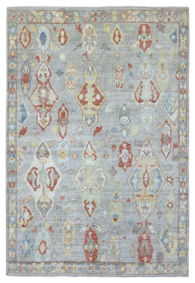 Hand Knotted Gray Afghan Angora Oushak Soft Wool Oriental Rug, 6'0" x 8'8"