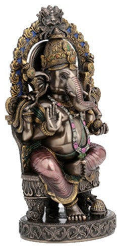 Lord Ganesha Sitting On Chair With Temple Arch Sculpture Hindu and Buddhism