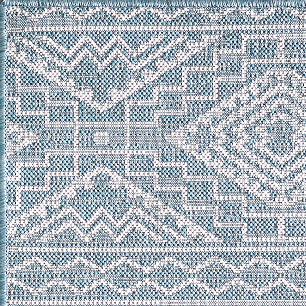 Provo Quinn Indoor/Outdoor Coastal Area Rug, Aqua, 2'7" X 3'11"