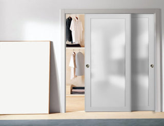 Planum 2102 Closet Bypass Doors 84 x 84, White Silk Tracks Hardware