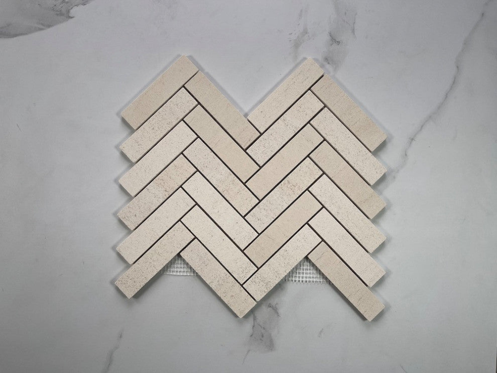Golden Beach Moleanos Beige Limestone 1x4 Herringbone Tile Honed, 1 sheet
