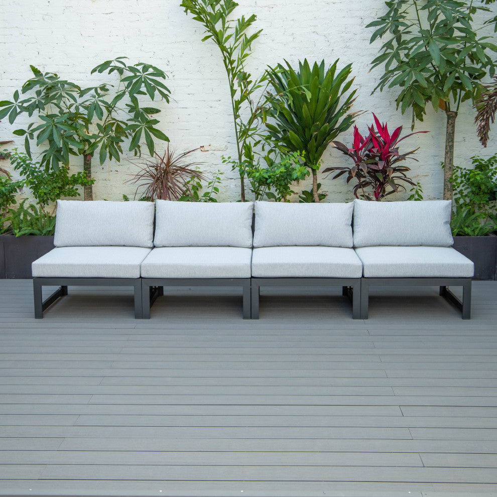 LeisureMod Chelsea 4-Piece Cushioned Outdoor Patio Sectional, Light Gray