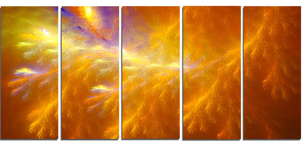 Mystic Yellow Thunder Sky, Abstract Canvas Art Print, 60"x28", 5 Panels