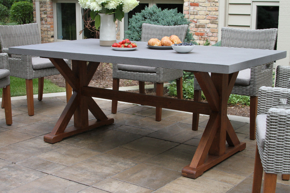 5-Piece Eucalyptus Dining Set With Matching Benches and Wicker Captain's Chairs