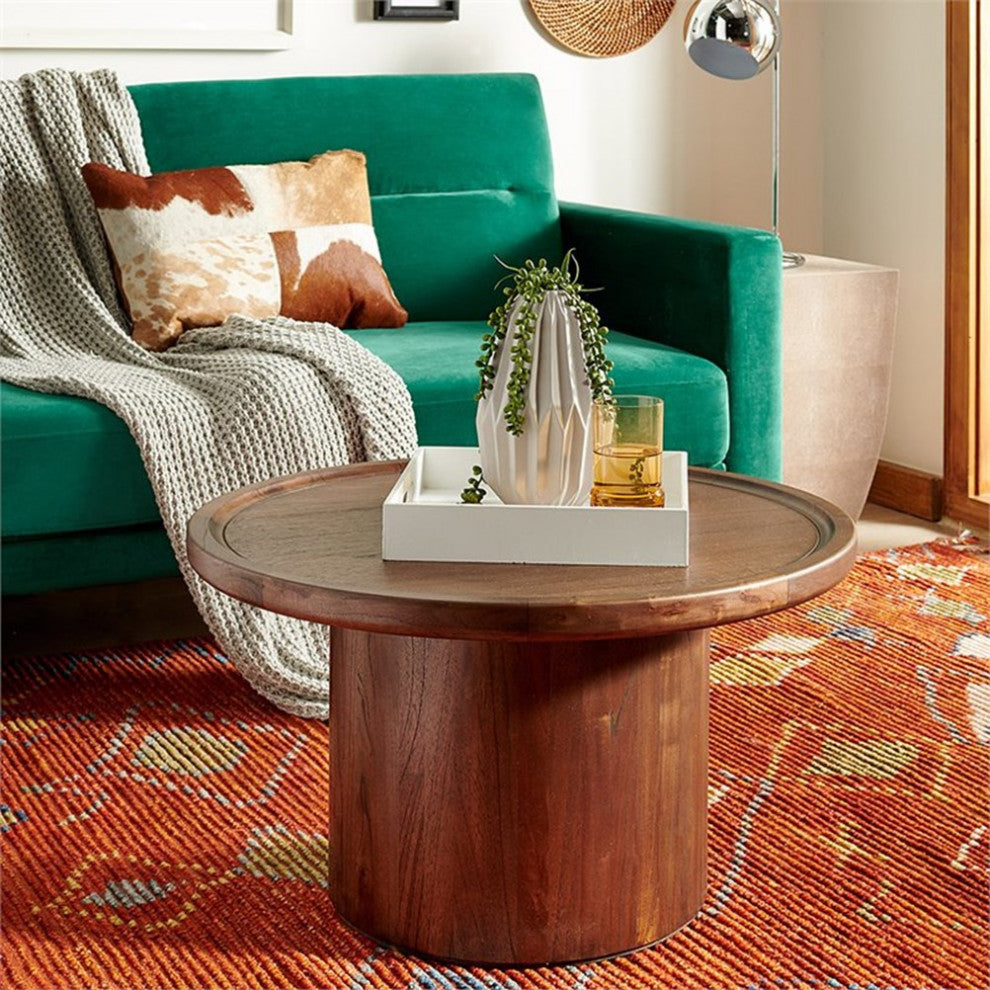 Safavieh Devin 28" Round Pedestal Coffee Table in Dark Brown