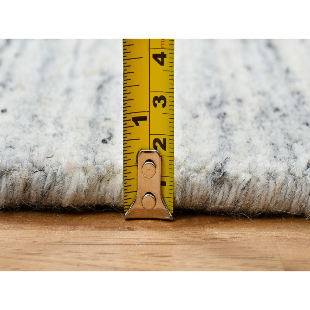 Ivory Hand Loomed Plain Modern Striped Design Natural Wool Runner Rug, 2'6"x6'