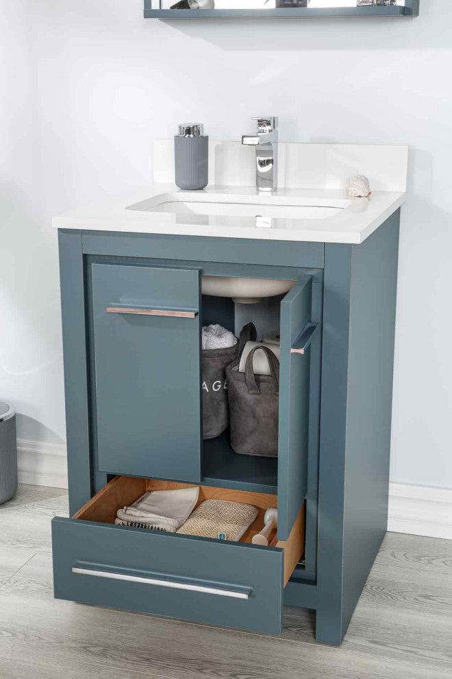 Mila Collection 24" Bathroom Vanity With Sink, Mirror, Countertop, Alasca Blue
