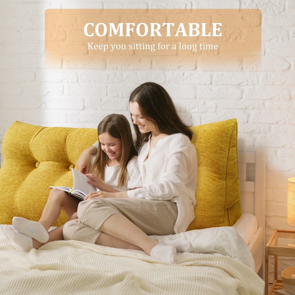 Bed Wedge Pillow, Daybed Back Support, Lumbar Pillow, Reading Wedge, Linen Gold, 71x20x8