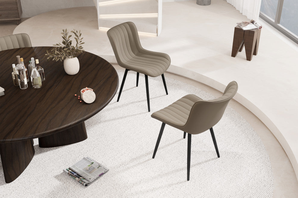 Younike Dining Chair Set of 2, Liner Pattern Faux Leather, Khaki