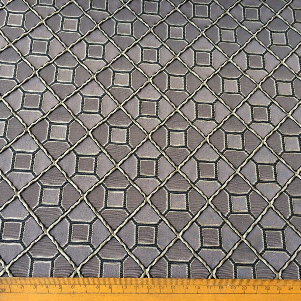 Grey and Black Tile Pattern Fabric By The Yard Curtain Fabric Upholstery Fabric