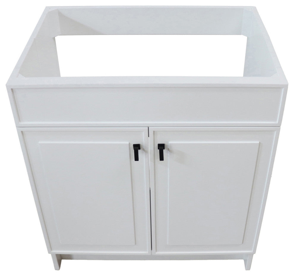 SmartFold 30" Single Sink Vanity Cabinet, White Finish, Black Hardware