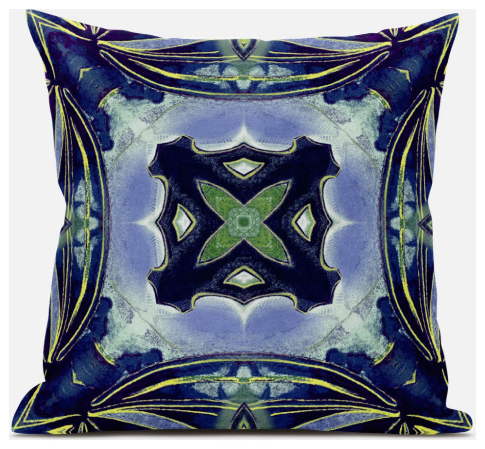 20" Blue Green Geo Tribal Suede Throw Pillow