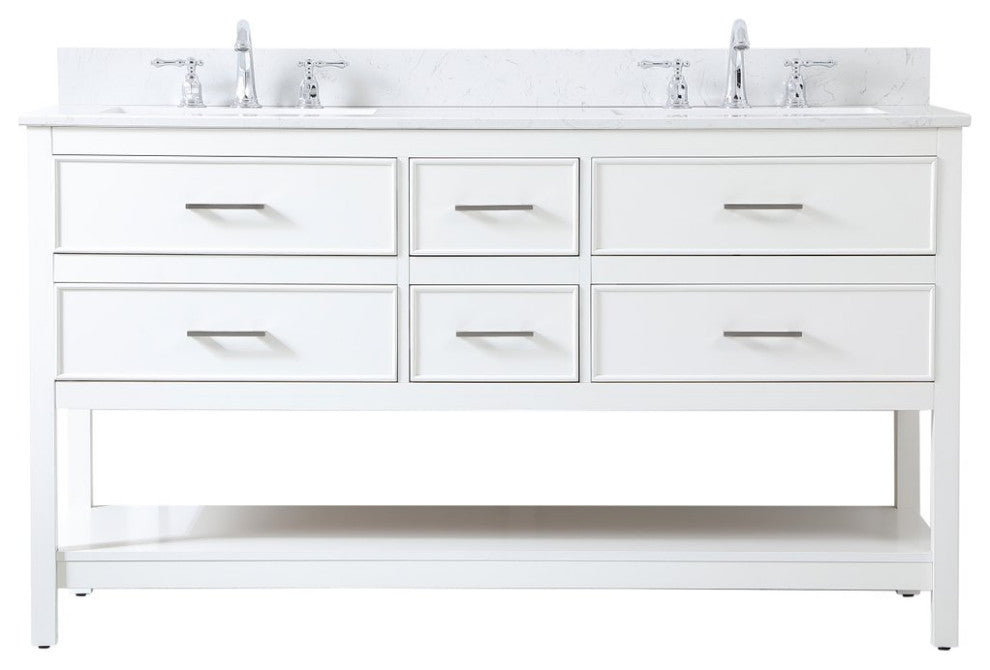 Elegant VF19060DWH-BS 60"Double Bathroom Vanity, White With Backsplash