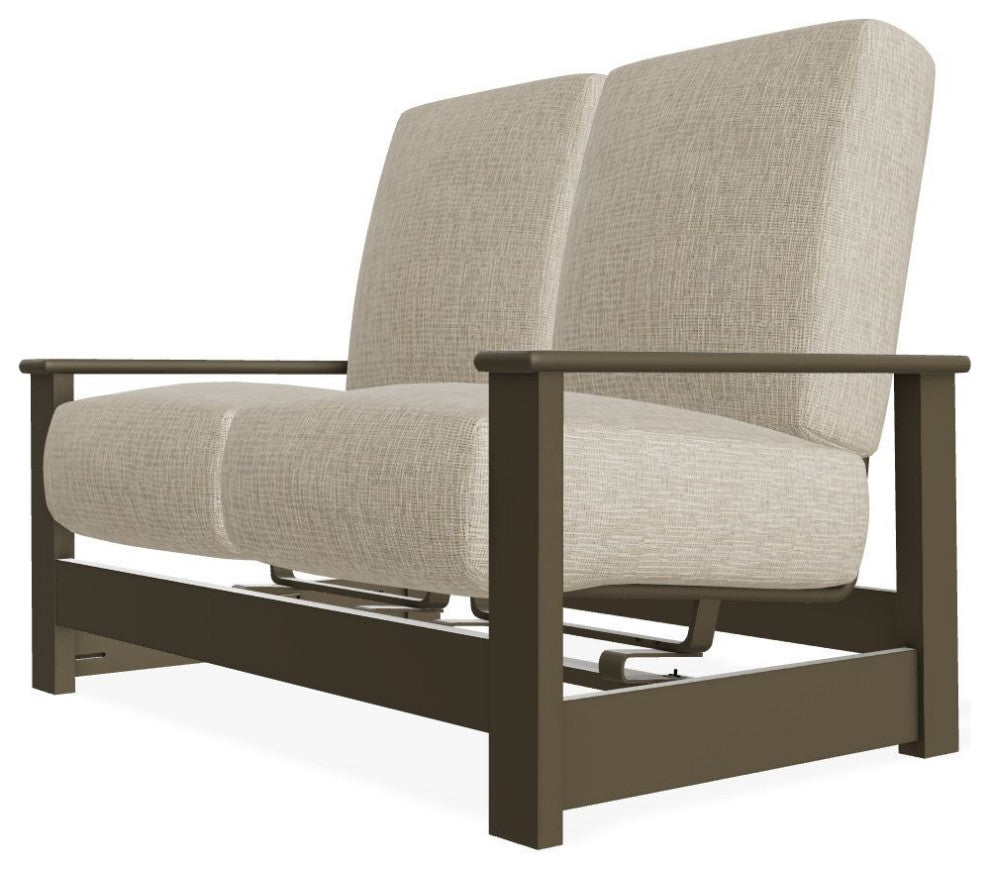 Leeward Deep Seat Outdoor Loveseat with Hidden Motion, Grasscloth Dune/Beachwood