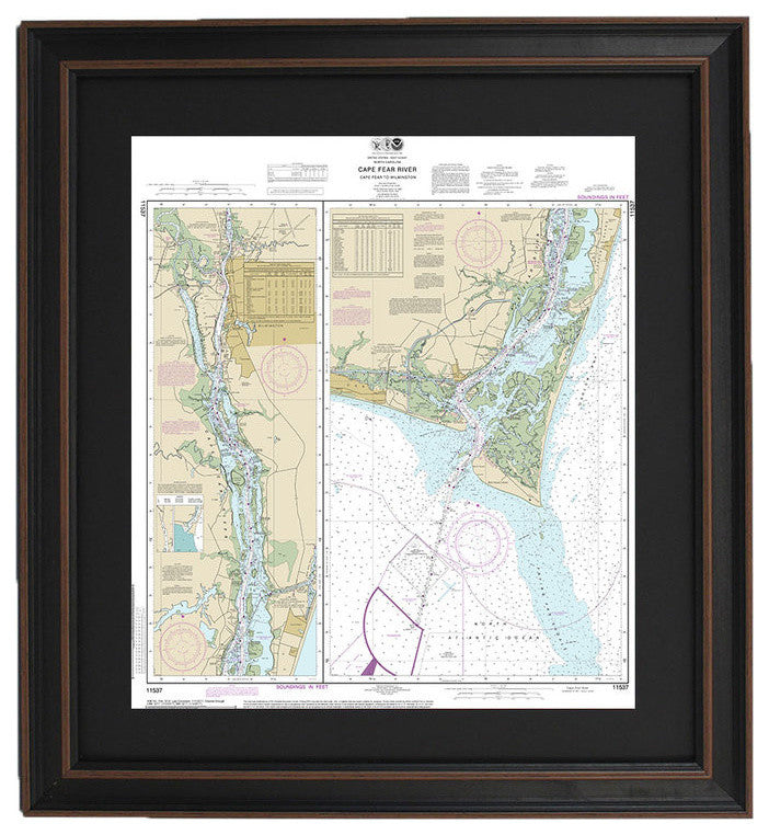 Poster Size Framed Nautical Chart; Cape Fear River to Wilmington
