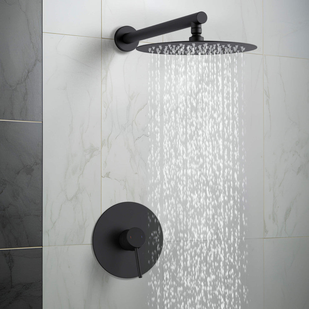 Circular Single Function Shower System, Rough, Valve, Matte Black