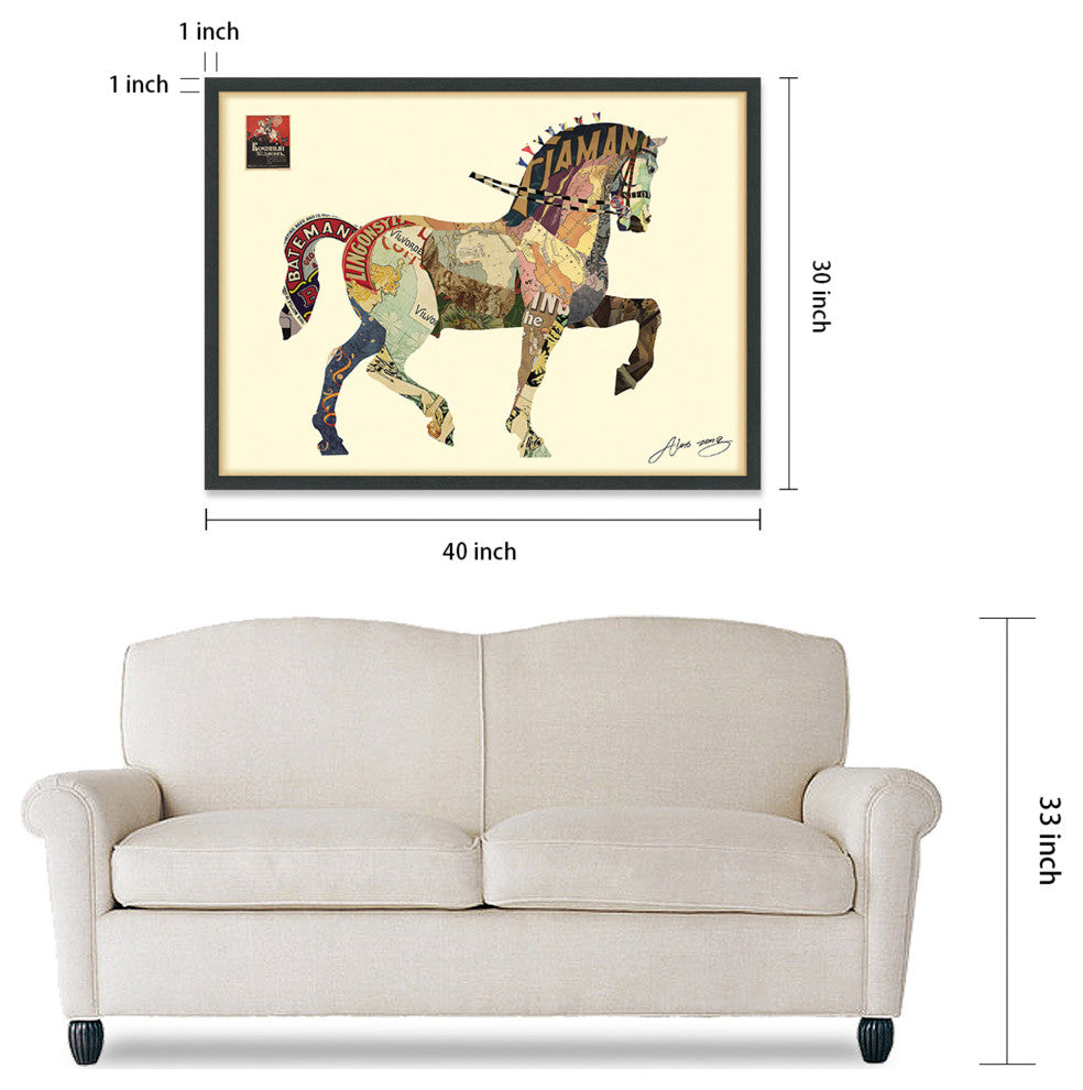 Carousel Horse Dimensional Handmade Collage Wall Art Framed Under Glass