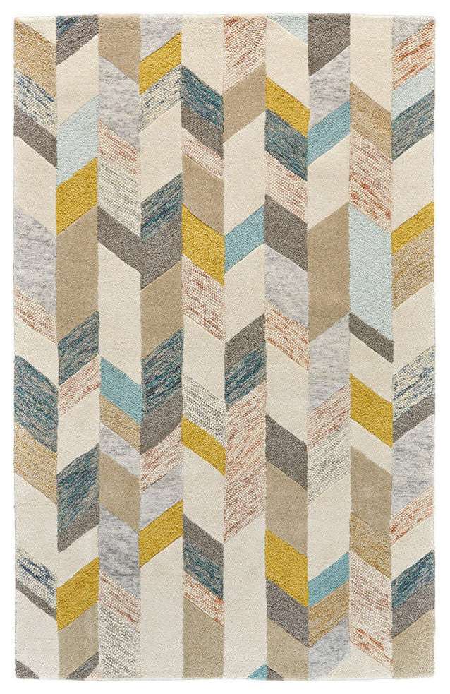 Weave & Wander Oria Tufted Blue/Ivory Rug, Gray/Gold, 5' X 8'