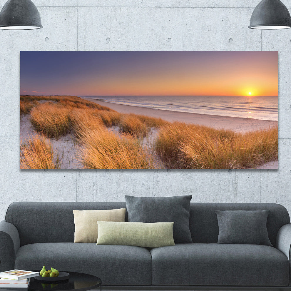Sunset on Texel Island Beach, Oversized Seashore Canvas Art Print, 60"x28"