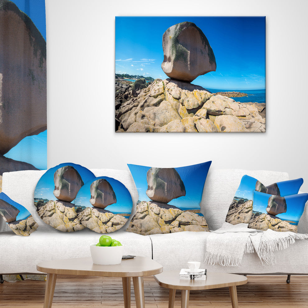 Pink Rock in Tregastel Landscape Photo Throw Pillow, 16"x16"