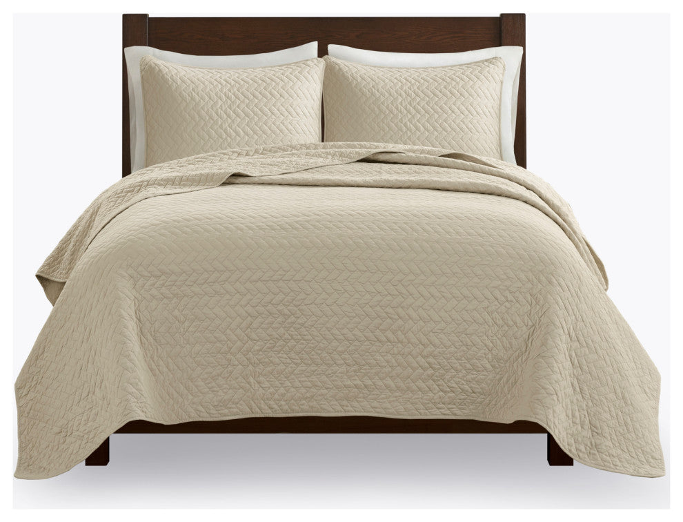 Hampton Hill Velvet Touch Herringbone Oversize 3-Piece Coverlet, Queen