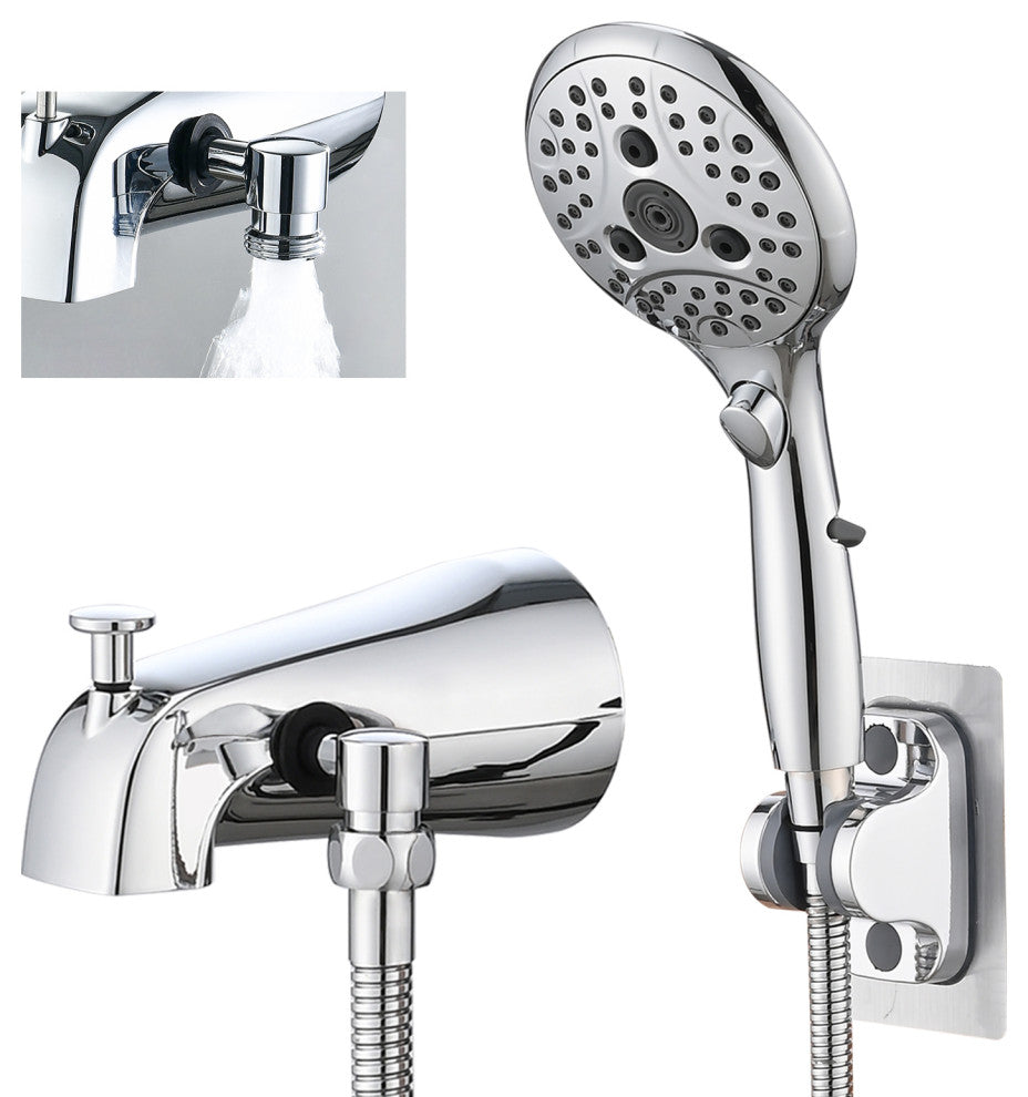 Diveter Tub Spout with 6 Spray Handheld Shower in Polished Chrome