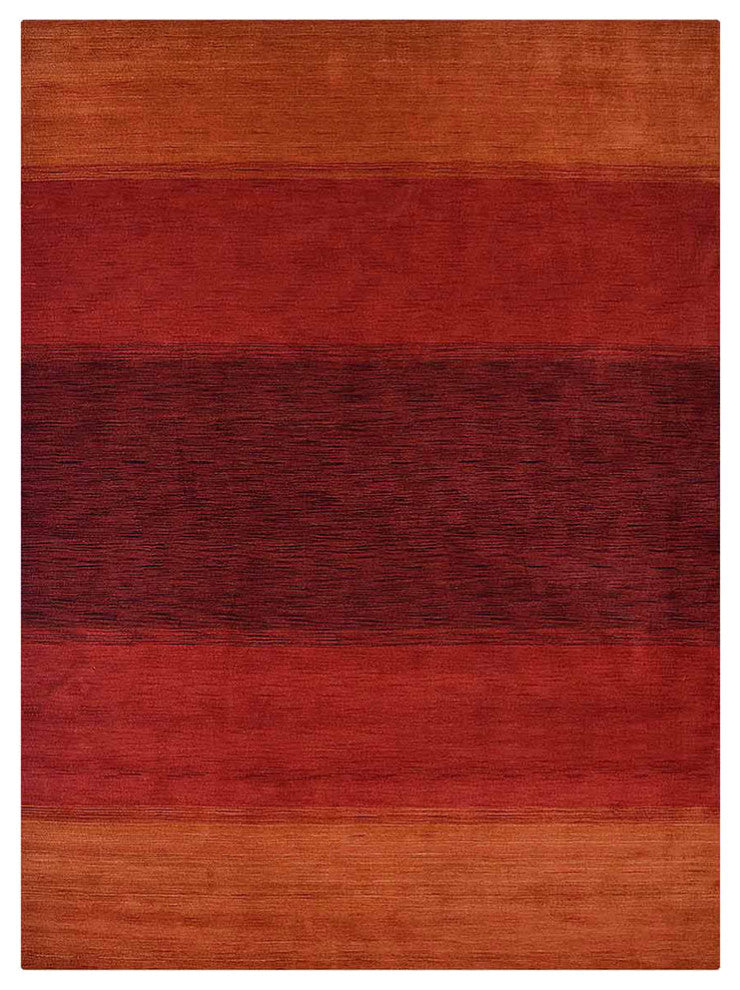 HAND KNOTTED LOOM WOOL ECO-FRIENDLY AREA RUGS - Rectangle, Orange, Contemporary