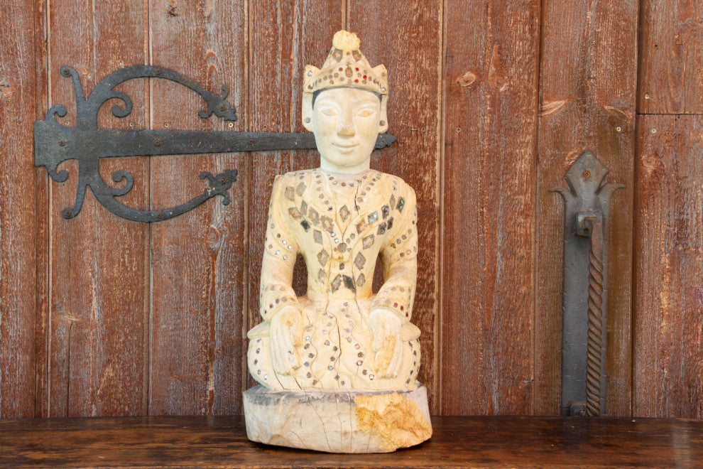 Antique Rangoon Bleached Kneeling Buddha