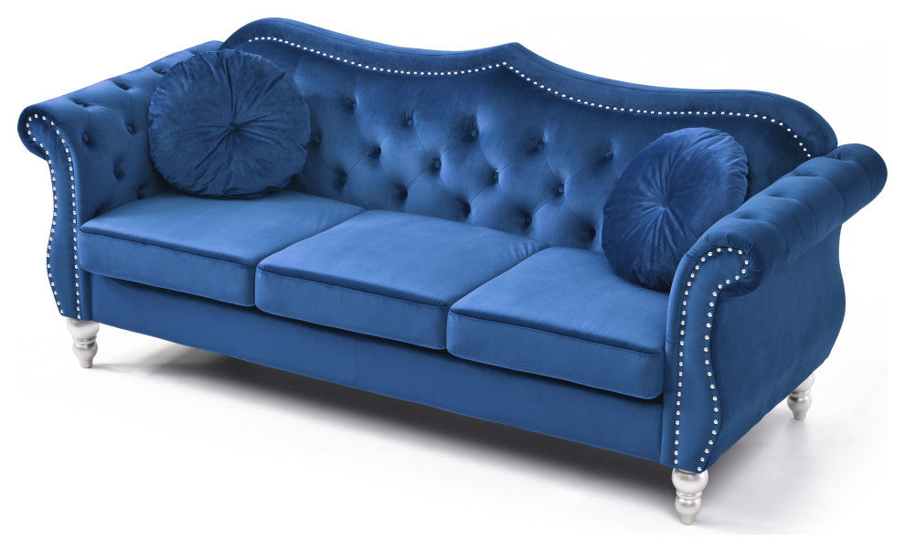 Hollywood Velvet Tufted Sofa, Navy Blue