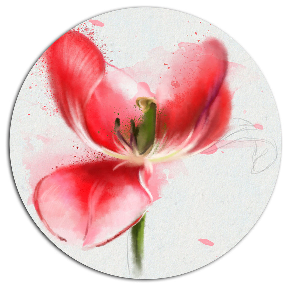 Wonderful Red Poppy Watercolor, Floral Disc Metal Artwork, 36"